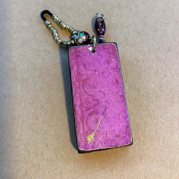 Hand Distressed Domino Junk Journal /Handbag Purse Dangles/ Charms/ Keychain - Picture 4 of 7